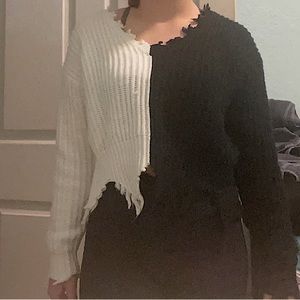 this sweater is from shein, half black half white, and is a size small/4